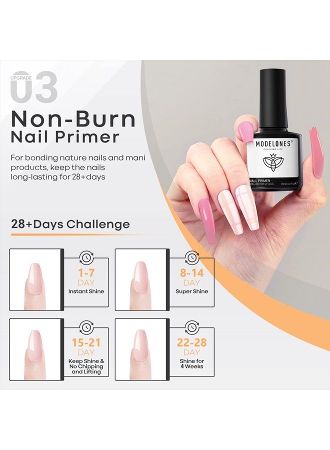 modelones Gel Top Coat and Base Coat With Nail Primer, 3Pcs No Wipe Base and top coat Gel Nail Polish Nail Bond Primer, 10ml New Upgraded Formula Long-Lasting Gel Nail kit - Image 3