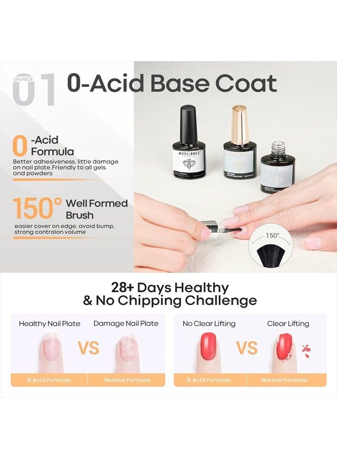 modelones Gel Top Coat and Base Coat With Nail Primer, 3Pcs No Wipe Base and top coat Gel Nail Polish Nail Bond Primer, 10ml New Upgraded Formula Long-Lasting Gel Nail kit - Image 4