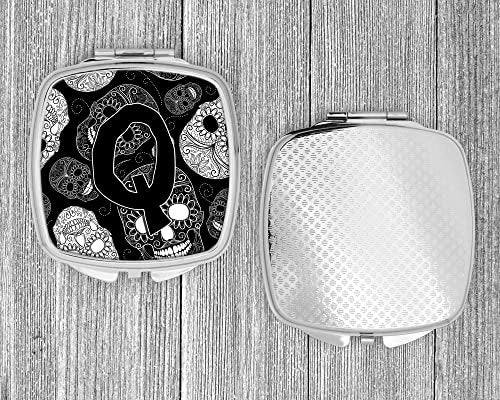 Caroline's Treasures CJ2008-QSCM Letter Q Day of the Dead Skulls Black Compact Mirror Decorative Travel Makeup Mirror for Women Girls Gifts Pocket Makeup Mirror Folding Handheld - Image 4