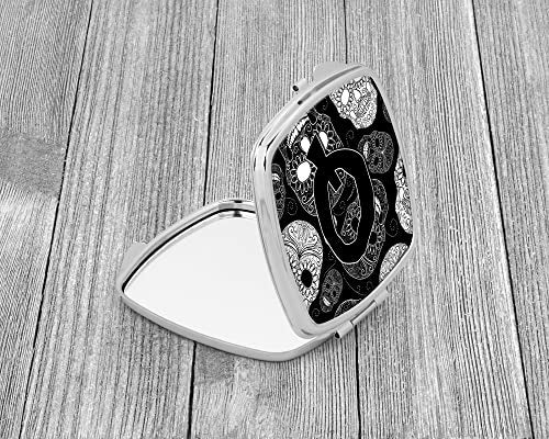 Caroline's Treasures CJ2008-QSCM Letter Q Day of the Dead Skulls Black Compact Mirror Decorative Travel Makeup Mirror for Women Girls Gifts Pocket Makeup Mirror Folding Handheld - Image 2