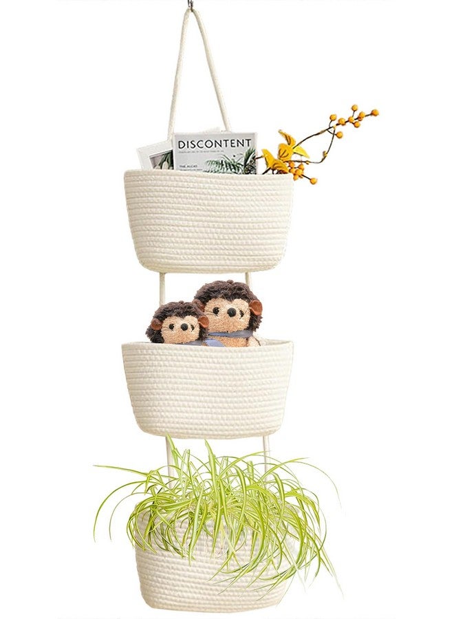 AARAINBOW Wall Hanging Cotton Baskets, Large 3 Tier Decorative Basket for Wall, Nursery, Bathroom, Boho Organizing (B-White) - Image 1