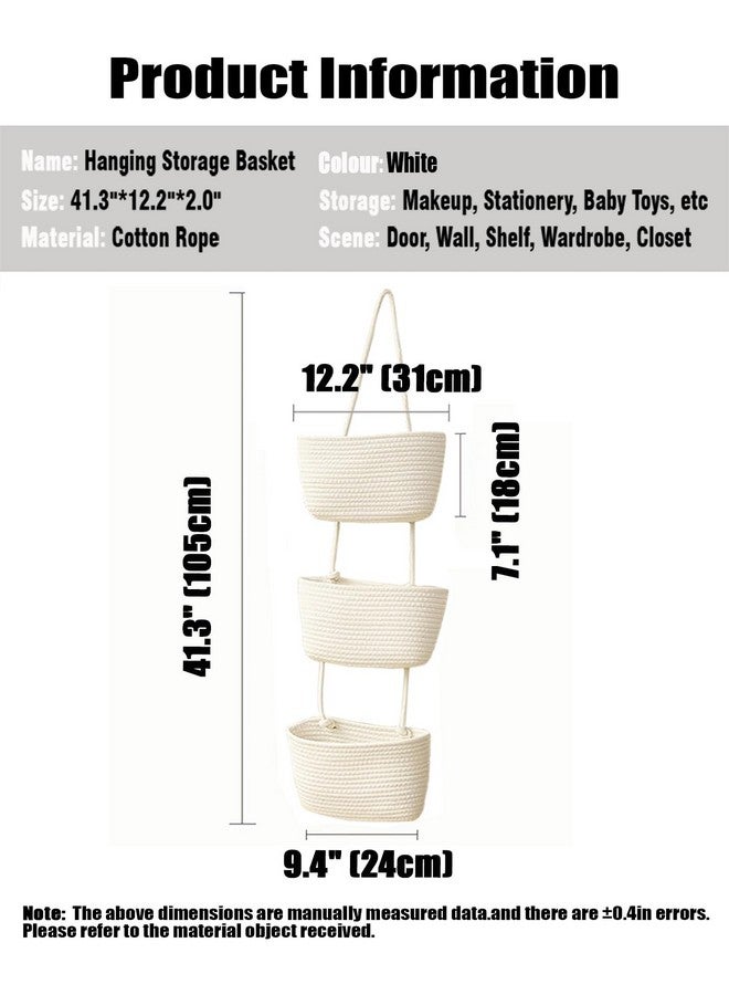 AARAINBOW Wall Hanging Cotton Baskets, Large 3 Tier Decorative Basket for Wall, Nursery, Bathroom, Boho Organizing (B-White) - Image 2