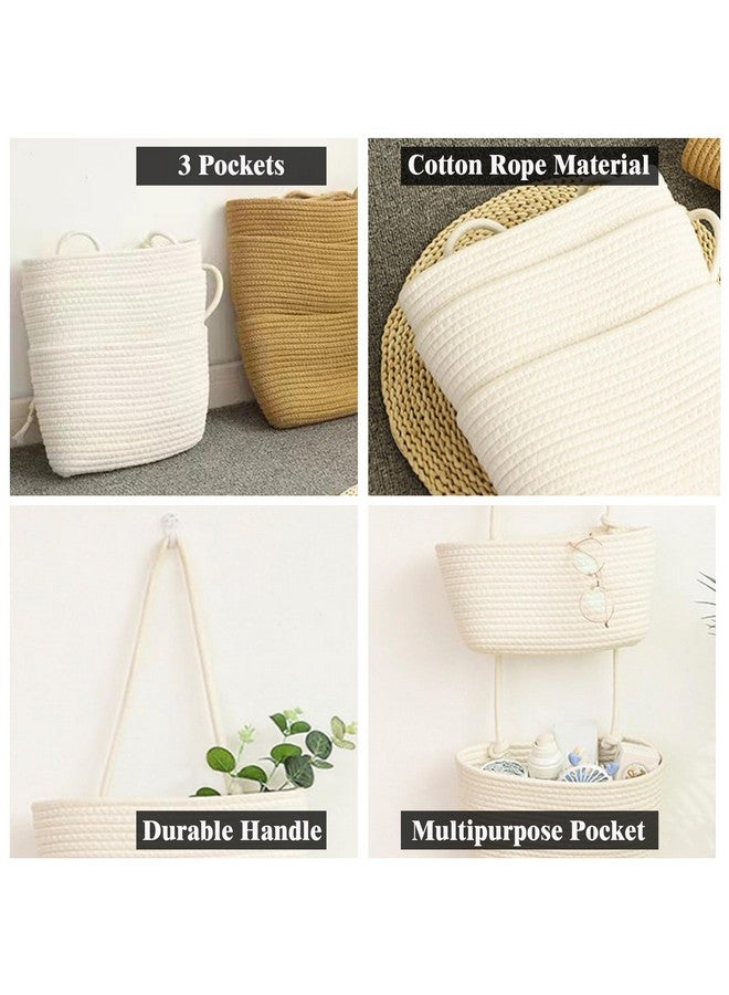 AARAINBOW Wall Hanging Cotton Baskets, Large 3 Tier Decorative Basket for Wall, Nursery, Bathroom, Boho Organizing (B-White) - Image 3