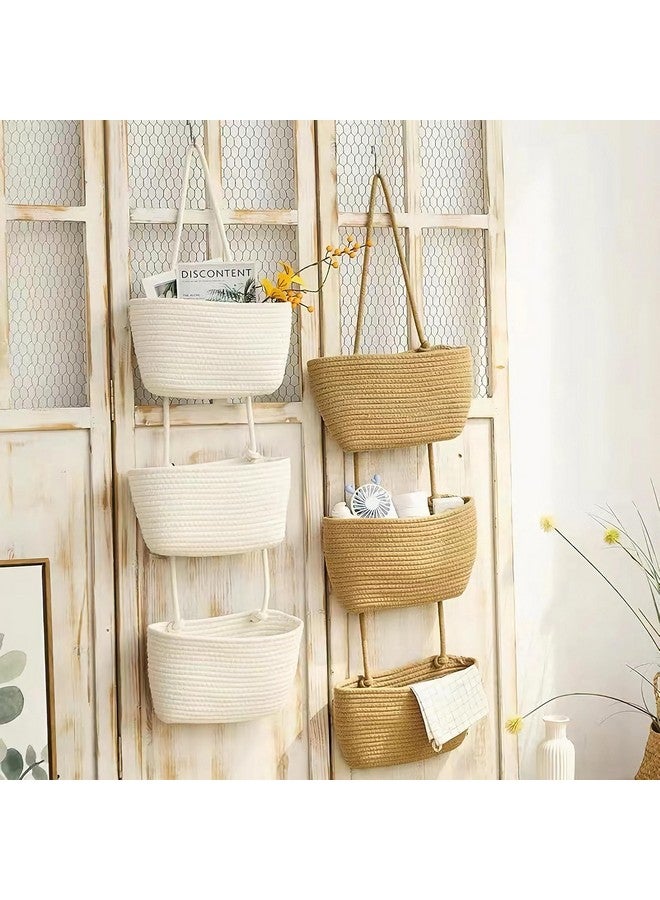 AARAINBOW Wall Hanging Cotton Baskets, Large 3 Tier Decorative Basket for Wall, Nursery, Bathroom, Boho Organizing (B-White) - Image 5