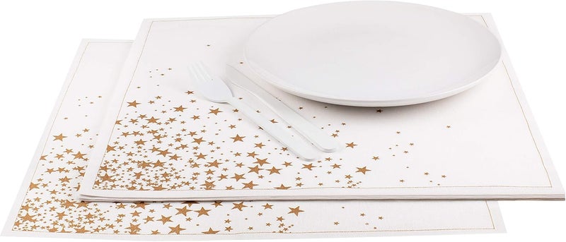 FIVE STAR NAPKINS مناديل فايف ستار نجوم ذهبية مناديل عشاء فاخرة  بيضاء من الكتان  158 x 158  للاستخدام الفردي  حفلات مناسبات عطلات 12 x - Image 1