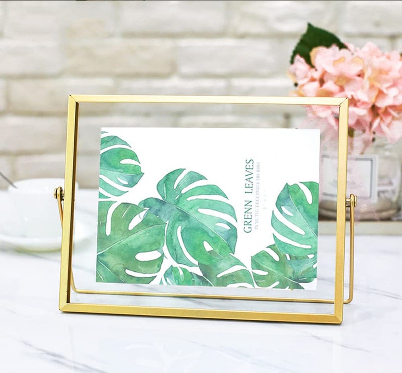 NatureMan Gold Photo Frame Decor with Plexiglas Desk Pictures Display 5x7 to 6x8 desktop Picture FramesVintage Style for Photos artwork  More Tabletop Display