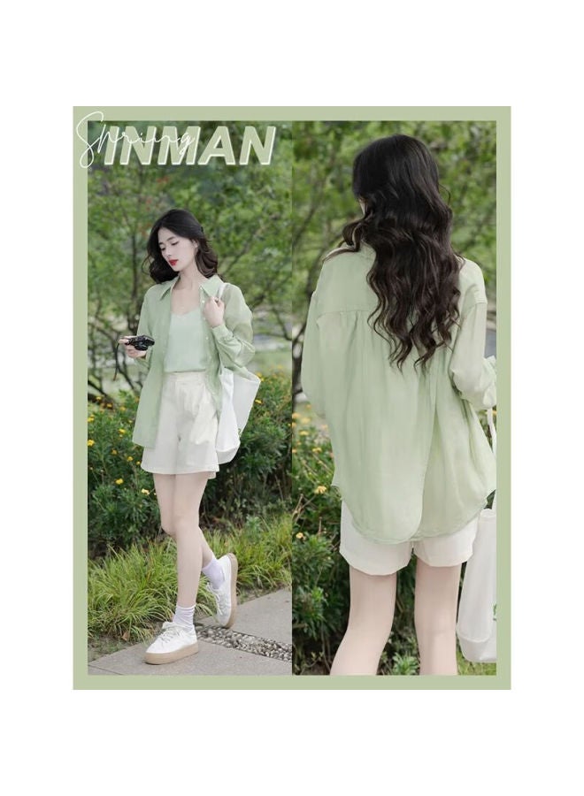 Inman Laiselle قميص حريري خفيف للنساء قميص صيفي جديد ستايك كلاسيكي - Mint Green XL - Image 2