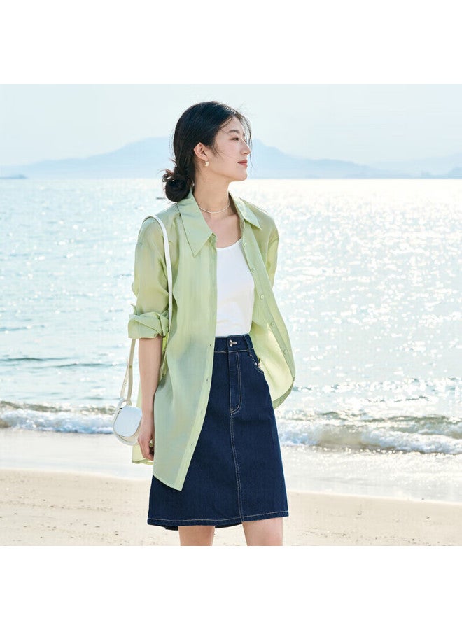 Inman Laiselle قميص حريري خفيف للنساء قميص صيفي جديد ستايك كلاسيكي - Mint Green XL - Image 3