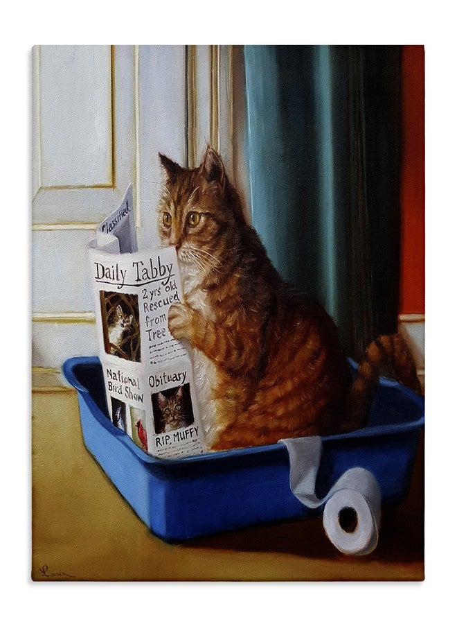 Stupell Industries Litter Box Reading Funny Cat Pet Painting Canvas Wall Art, 24 x 24, Design By Artist Lucia Heffernan - Image 1