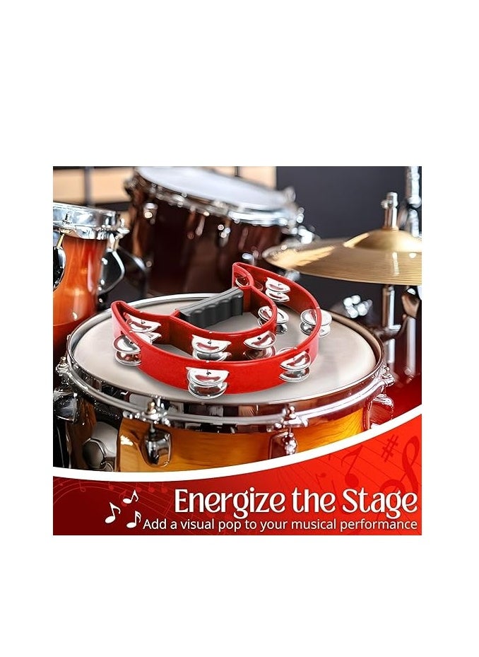 Megarya Megarya Tambourine Metal Half Moon Musical Instruments Double Row Metal Jingles Hand Held Instruments Percussion with Ergonomic Handle Grip, Tambourines for Adults Church, Red  - Image 4