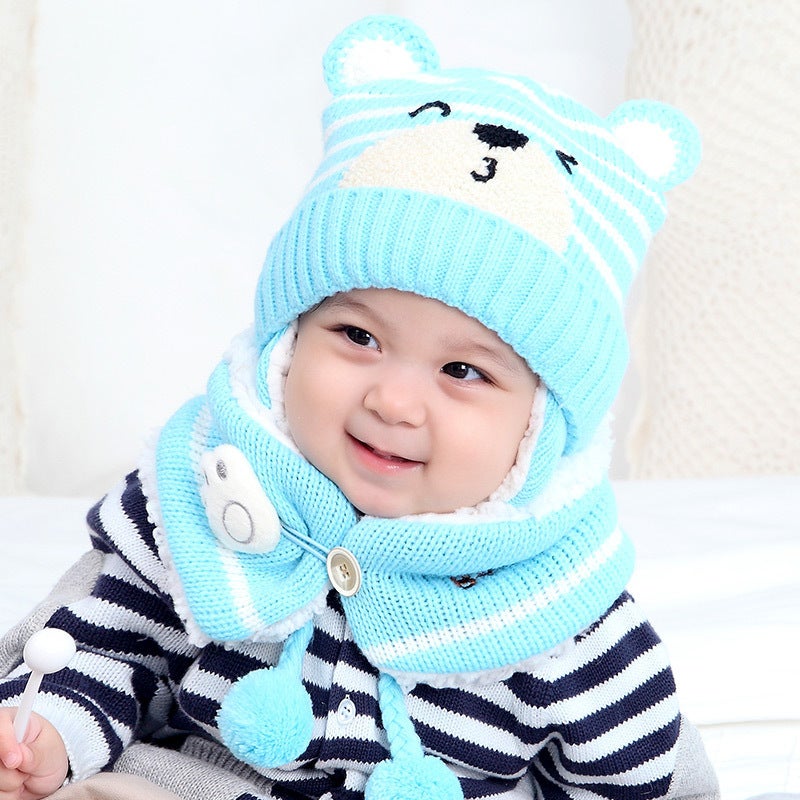 Plush Baby Knit Hat and Scarf Set 5306 blue two-piece- 