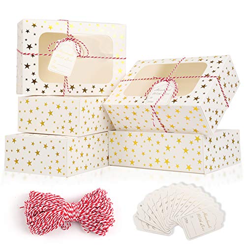 CHOUNYEE 24 PCS Christmas Cookie Boxes for Gift Giving, 9x6x3 Golden Star Christmas Treat Boxes with Window, Auto-Up Holiday Cookie Boxes,Baking Goods Packaging Box for Desserts, Mini Cake, Donuts - Image 1