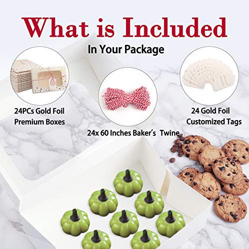 CHOUNYEE 24 PCS Christmas Cookie Boxes for Gift Giving, 9x6x3 Golden Star Christmas Treat Boxes with Window, Auto-Up Holiday Cookie Boxes,Baking Goods Packaging Box for Desserts, Mini Cake, Donuts - Image 3