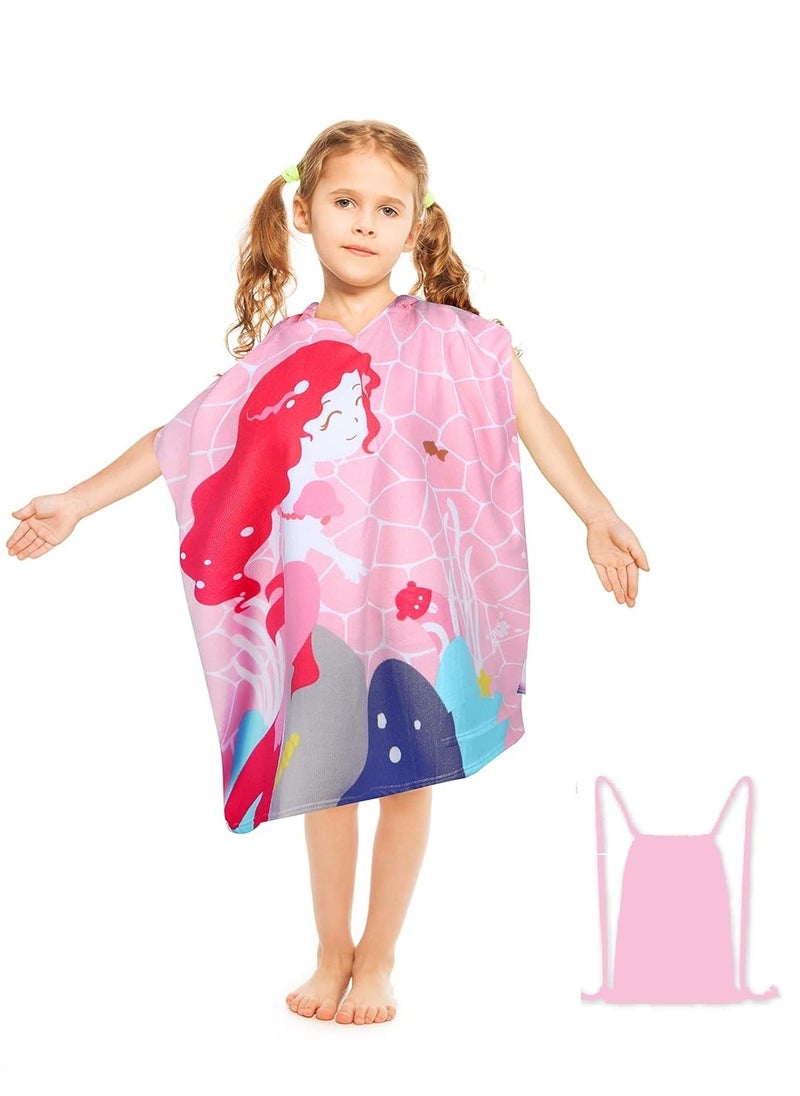 Cutie Cute Kids Hooded Beach Bath Towel Poncho for Age 4-10 Years - Swim Pool Coverup Poncho Cape Multi-use for Bath/Shower/Pool/Swim with Drawstring Bag  - Image 1