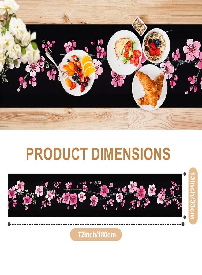 ANNA QUEEN Cherry Blossom Table Runner 13x72 Inch, Japanese Sakura Floral on Black Background, Elegant Table Decor for Wedding, Dining Table, Tea Ceremony, or Home Decoration - Image 2
