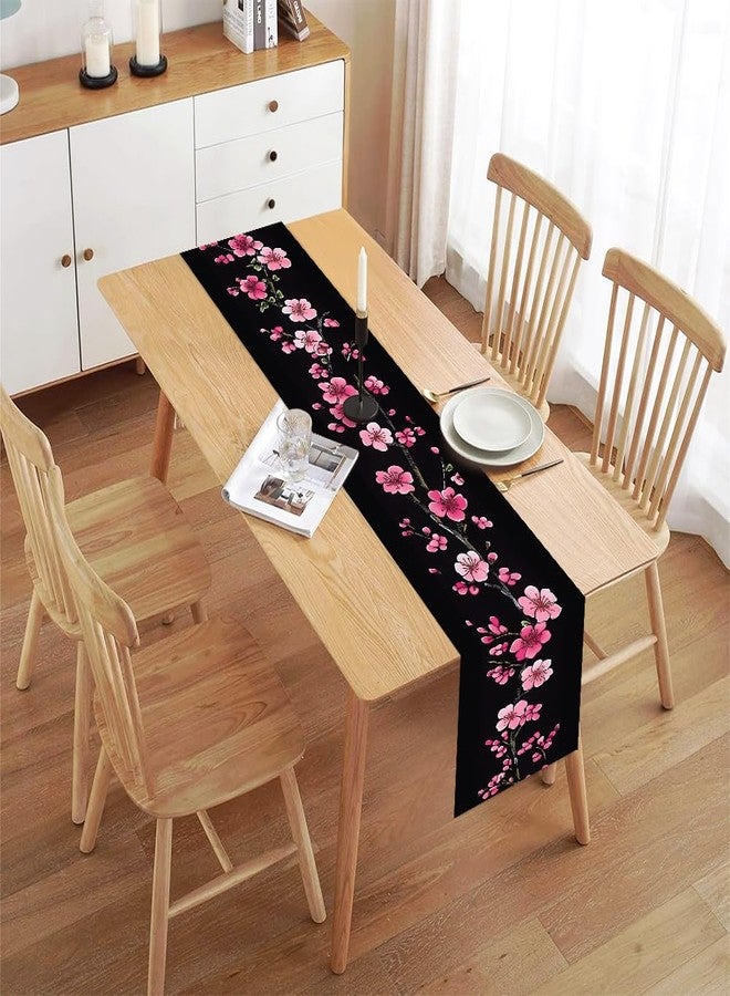 ANNA QUEEN Cherry Blossom Table Runner 13x72 Inch, Japanese Sakura Floral on Black Background, Elegant Table Decor for Wedding, Dining Table, Tea Ceremony, or Home Decoration - Image 3