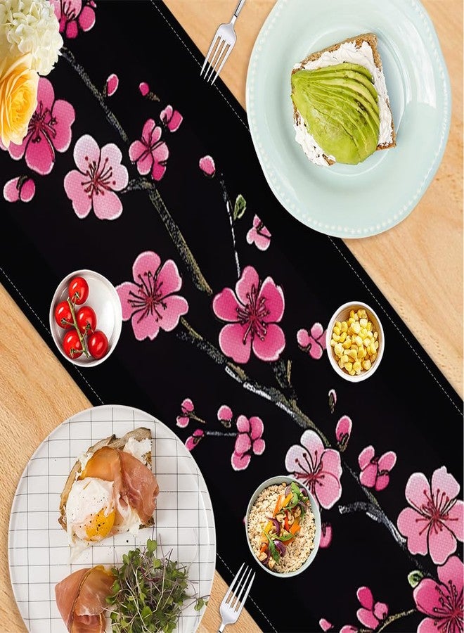 ANNA QUEEN Cherry Blossom Table Runner 13x72 Inch, Japanese Sakura Floral on Black Background, Elegant Table Decor for Wedding, Dining Table, Tea Ceremony, or Home Decoration - Image 4