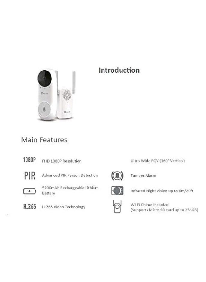 EZVIZ EZVIZ DB2C Wire Free Video Doorbell - Image 5