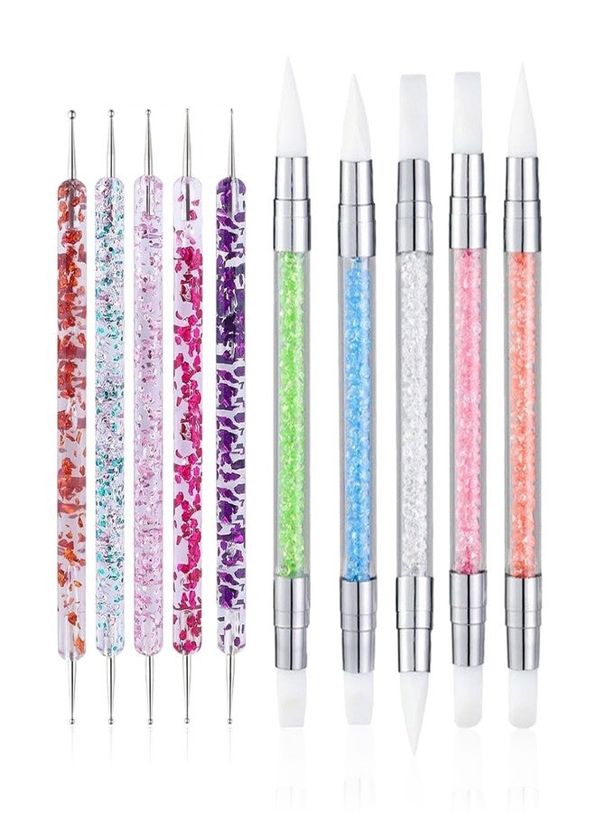 FULINJOY 10PCS Nail Art Gel Carving Pen Acrylic Dotting Pens, Double-Ended Silicone Brushes for Design Nail Foil Carving Drawing and 3D Effect Shaping Drawing Dotting Tools - Image 1