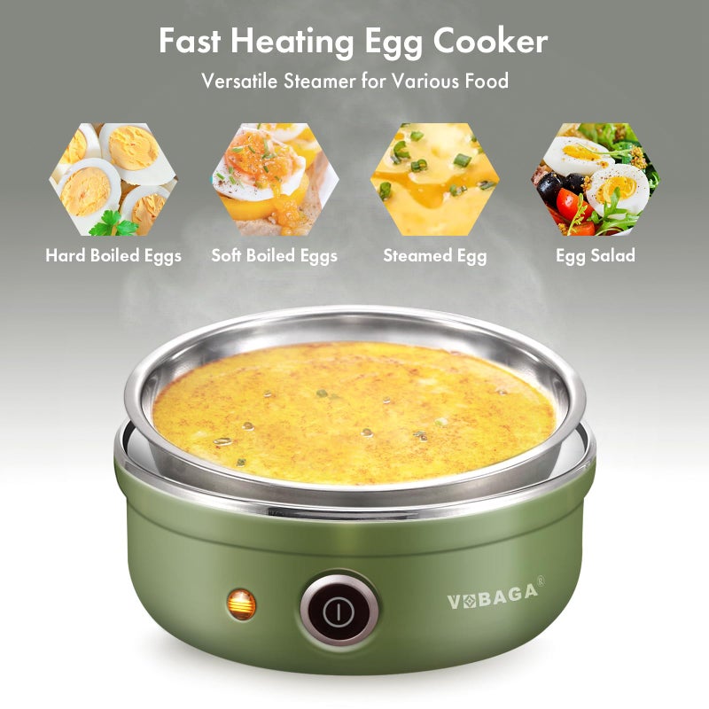 Vobaga VOBAGA Electric Egg Cooker, Rapid Egg Boiler with Auto Shut Off for Soft, Medium, Hard Boiled, Poached, Steamed Eggs, Vegetables and Dumplings, Stainless Steel Tray with 7-Egg Capacity (Green)  - Image 5
