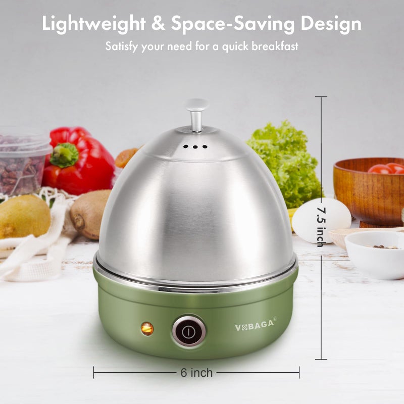 Vobaga VOBAGA Electric Egg Cooker, Rapid Egg Boiler with Auto Shut Off for Soft, Medium, Hard Boiled, Poached, Steamed Eggs, Vegetables and Dumplings, Stainless Steel Tray with 7-Egg Capacity (Green)  - Image 4