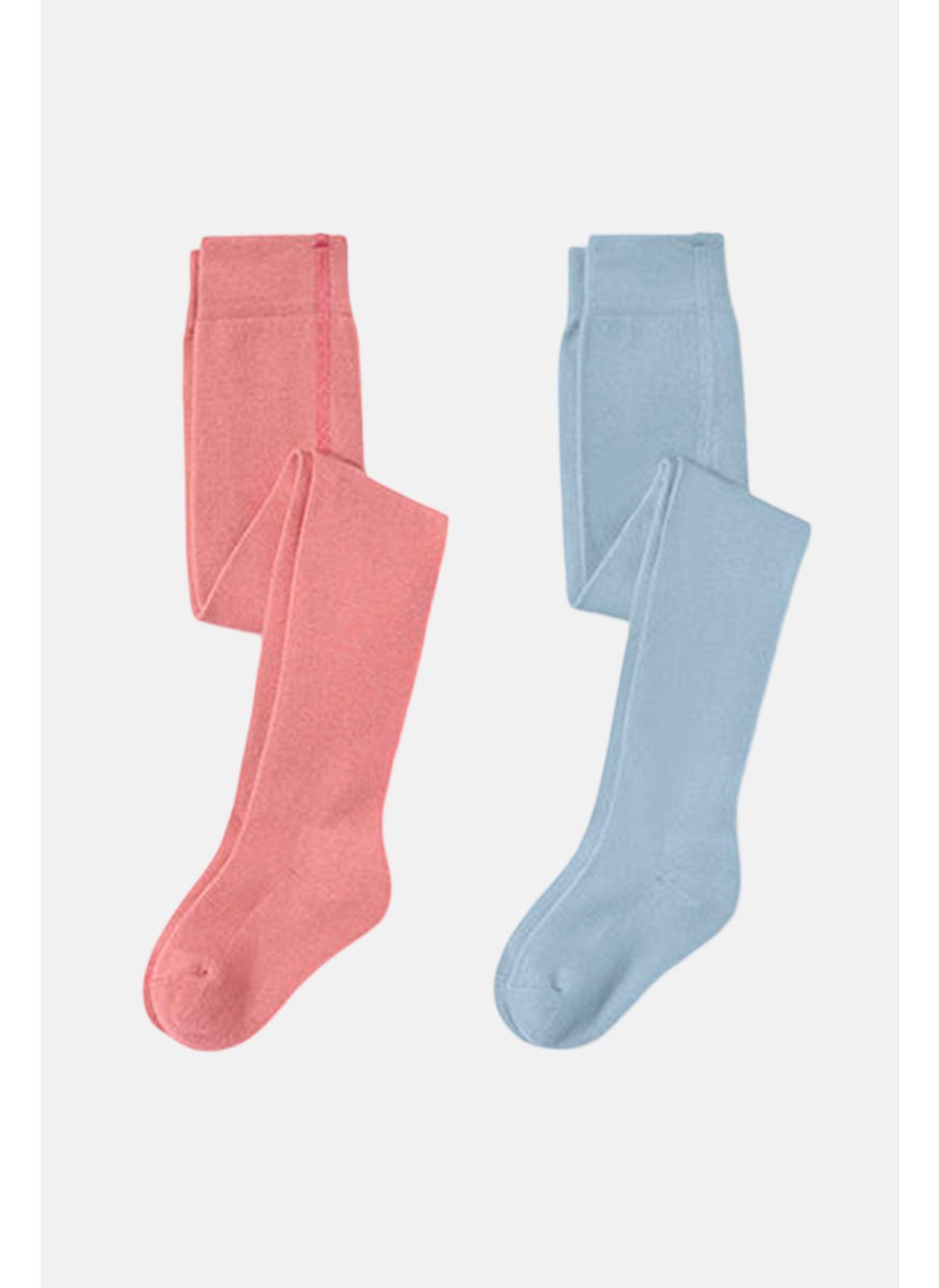 Tchibo Kids Girl 2 Pieces Textured Tights, Pink  - Image 3