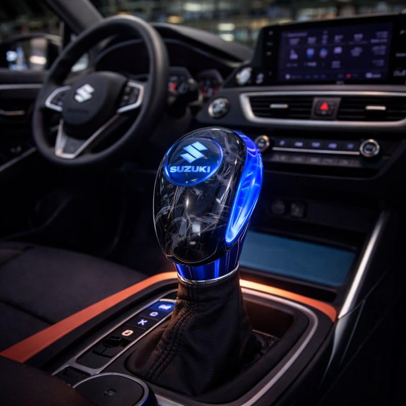 YOURKARTS.COM YOURKARTS Gear Knob LED with Logo Universal fit | Illuminated Gear Handle for Manual Automatic Cars | Premium Acrylic Build with Light-Up Feature for Stylish Night Driving (SUZU-KI) - Image 2