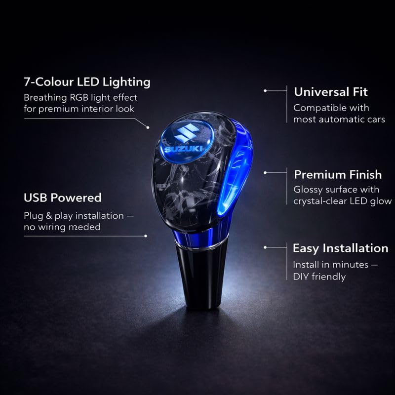 YOURKARTS.COM YOURKARTS Gear Knob LED with Logo Universal fit | Illuminated Gear Handle for Manual Automatic Cars | Premium Acrylic Build with Light-Up Feature for Stylish Night Driving (SUZU-KI) - Image 4