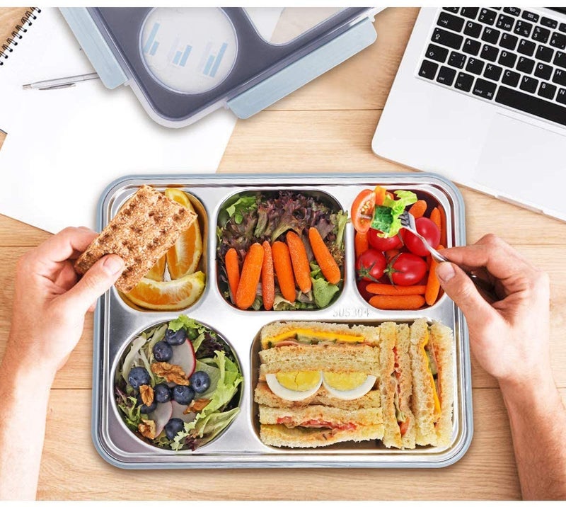 Nexellar Tokyo Buffet Lunch Box- High Steel 4 Compartment Rectangle Lunch Box with Spoon Steel Container for Office-College-School - Image 3