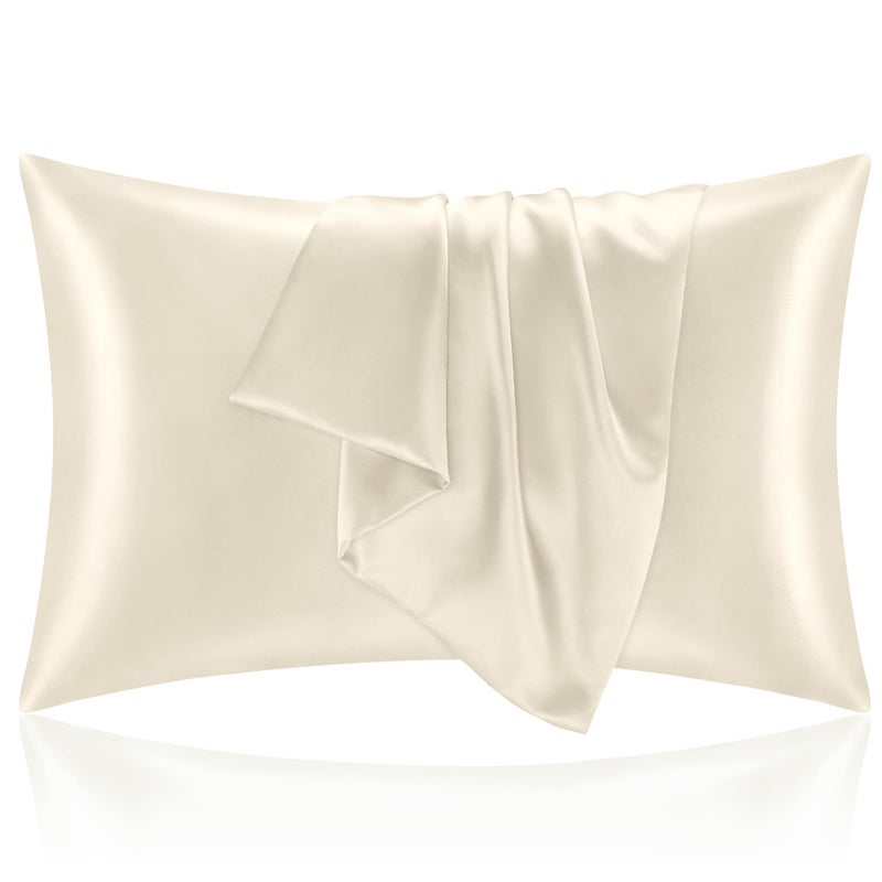 BEDELITE Satin Pillowcase for Hair and Skin Super Soft and Cooling Similar to Silk Pillow Cases 2 Pack with Envelope Closure Gift for Women Men20x40 King Size Beige