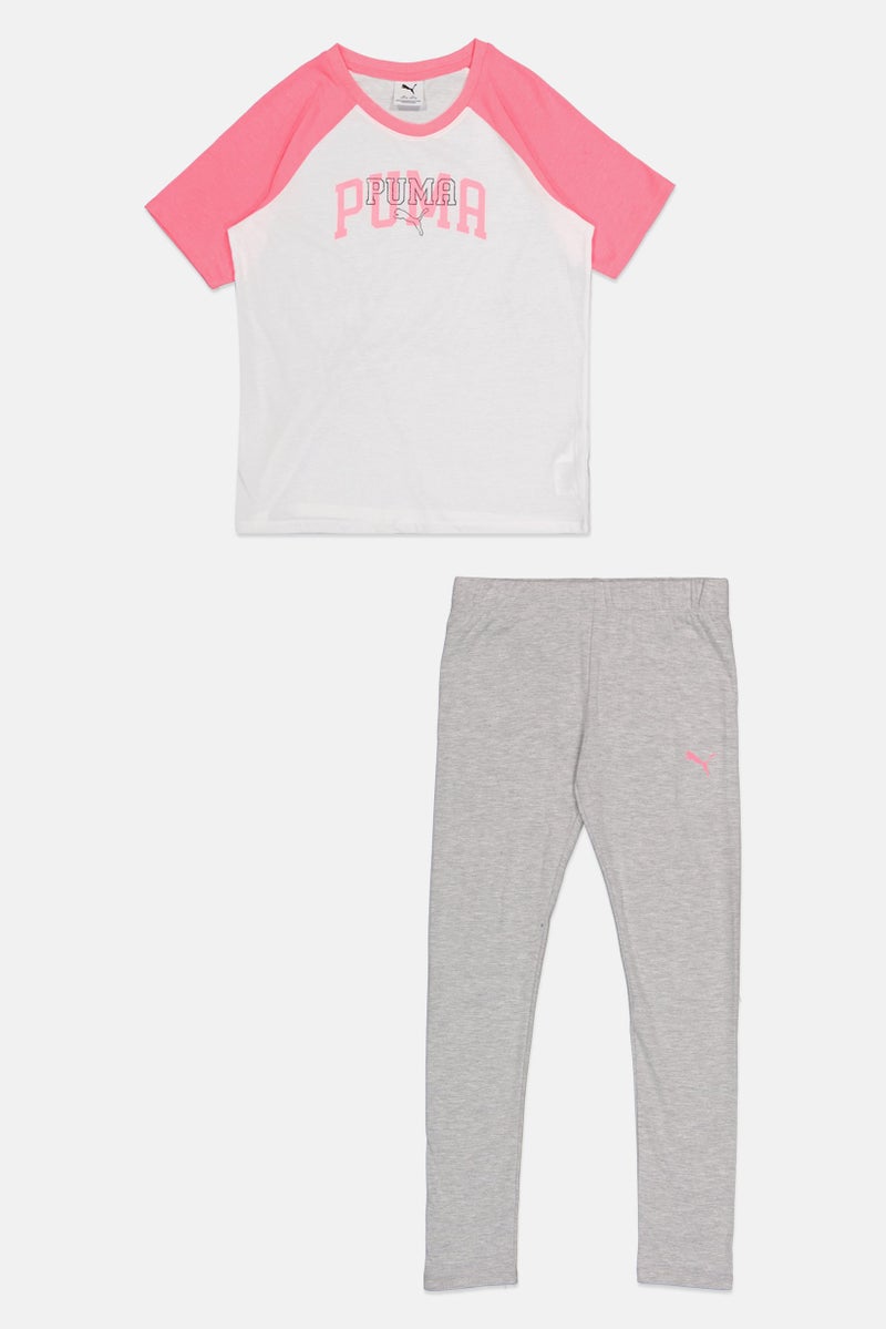 PUMA Kids Girl 2 Pcs Short Sleeve Outdoor T-Shirt And Legging Set, Multicolor - Image 1