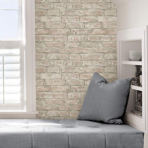 Inhome In Home NHS3708 White Washed Denver Brick Peel & Stick Wallpaper, Brown - Image 5
