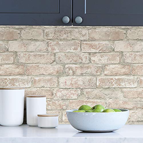 Inhome In Home NHS3708 White Washed Denver Brick Peel & Stick Wallpaper, Brown - Image 3