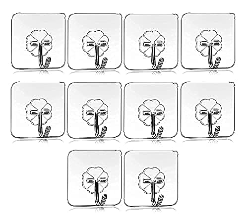 AKRIZA Pack of 10Pcs Self Adhesive Wall Hooks Heavy Duty Sticky Hooks for Hanging 10KG Max Waterproof Transparent Adhesive Hooks for Wall - Image 1