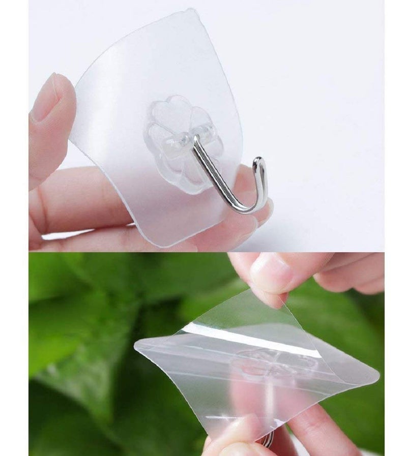 AKRIZA Pack of 10Pcs Self Adhesive Wall Hooks Heavy Duty Sticky Hooks for Hanging 10KG Max Waterproof Transparent Adhesive Hooks for Wall - Image 3