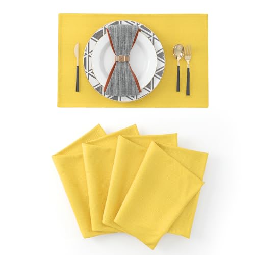 NATUS WEAVER 4 Piece Soft Handmade Faux Linen Place Mats Heat Resistant Dining Table Place Mats Kitchen Table Mats 12x18 Yellow - Image 1