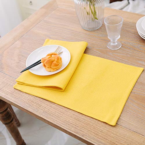 NATUS WEAVER 4 Piece Soft Handmade Faux Linen Place Mats Heat Resistant Dining Table Place Mats Kitchen Table Mats 12x18 Yellow - Image 5