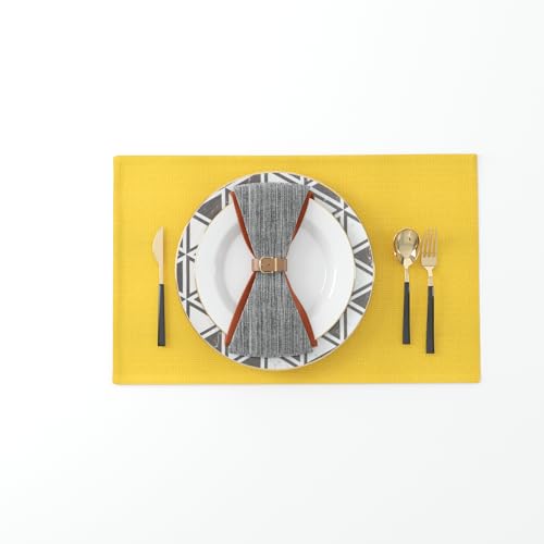 NATUS WEAVER 4 Piece Soft Handmade Faux Linen Place Mats Heat Resistant Dining Table Place Mats Kitchen Table Mats 12x18 Yellow - Image 2