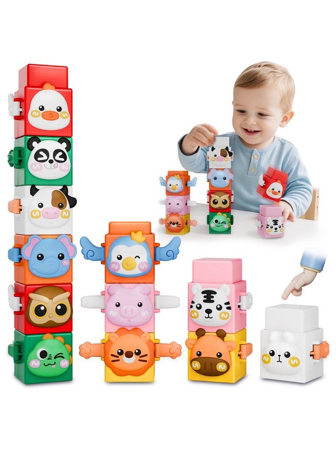 iPlay, iLearn لعبة stacking iPlay و iLearn للأطفال، مجموعة كتل stacking الحيوانية للأطفال الصغار، مكعبات قابلة للضغط للتكديس، هدايا تعليمية حسية من مونتيسوري للأطفال من 18 إلى 24 شهرًا و 2 و 3 و 4 سنوات للأولاد والبنات. - Image 1
