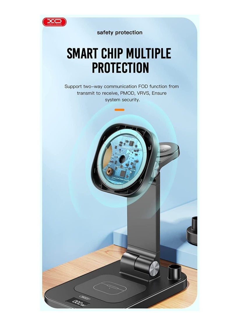XO Tk23 4 In 1 Magnetic Wireless Charger And Mobile Phone Holder Foldable Portable Design Support Mobile Phone, Smart Watch, Earphone, Smart Pencil At On Time - Image 4