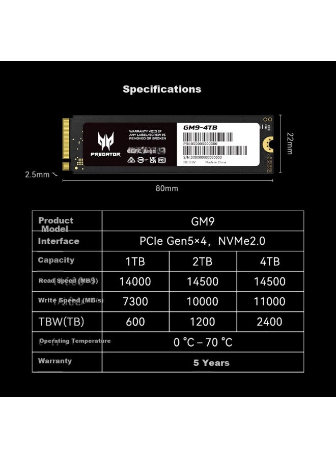 Predator Acer Predator 4tb Ssd, M.2 Interface , Gm9 Series, Nvme Pcie 5.0, Read Speed 14500mb/s, Ai Computer Storage Accessory - Image 4