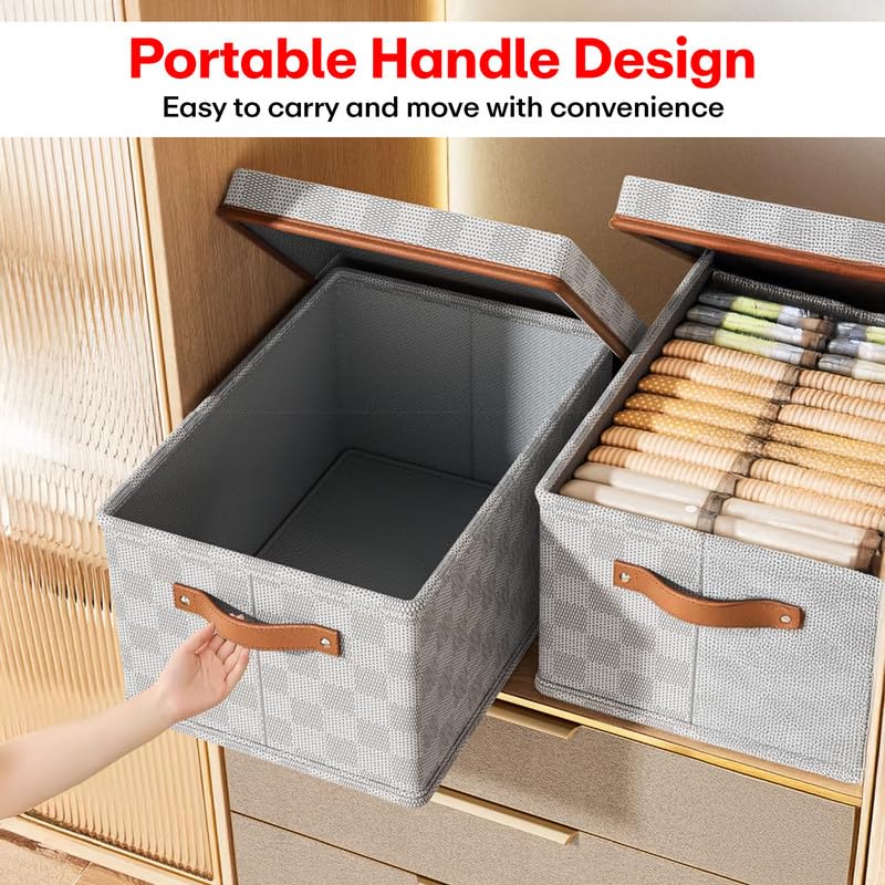 PRIME PICK Storage Box Cloth Organiser Pack of 2 XXL clothes organizer NonWoven Wardrobe Organizer for Storage Foldable Washable Box with Lid Metal Frame Handles Ideal for Almirah Drawer etc - Image 2