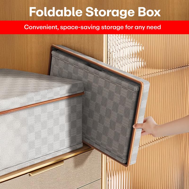 PRIME PICK Storage Box Cloth Organiser Pack of 2 XXL clothes organizer NonWoven Wardrobe Organizer for Storage Foldable Washable Box with Lid Metal Frame Handles Ideal for Almirah Drawer etc - Image 4