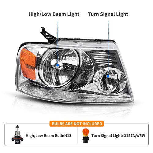 DWVO Headlight Assembly Compatible with 2004 2005 2006 2007 2008 Ford F150 Pickup 2006 2007 2008 Lincoln Mark LT Passenger and Driver Side Chrome Housing Amber Reflector - Image 2