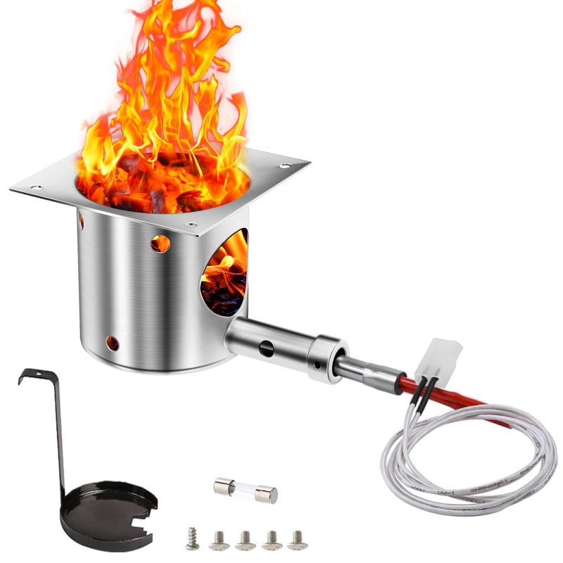 GRISUN Fire Burn Pot and Hot Rod Ignitor Kit for Traeger and Pit Boss Pellet Grill Upgraded Pellet Grill Replacement Parts Come with Hot Rod Igniter Ash Remover Screws and Fuse