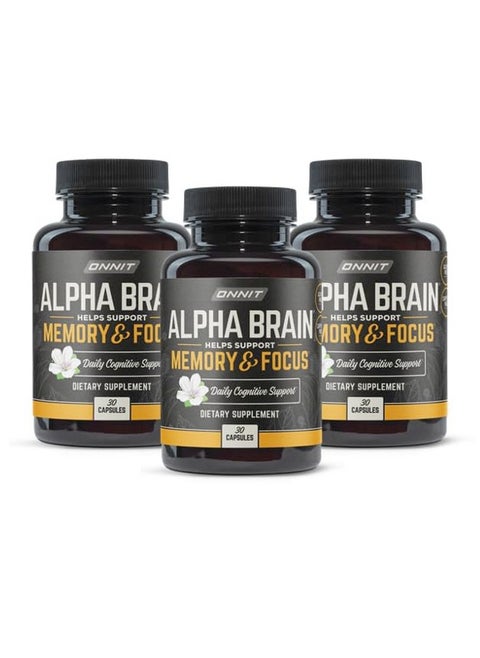 ONNIT Alpha Brain Nootropic Focus Capsules, Nootropics Brain Support Supplement for Memory, Mental Clarity and Cognitive Support with L-Theanine, Vitamin B6 and Huperzine A, 3-Pack (90 Count Total)