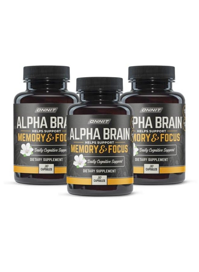 ONNIT Alpha Brain Nootropic Focus Capsules, Nootropics Brain Support Supplement for Memory, Mental Clarity and Cognitive Support with L-Theanine, Vitamin B6 and Huperzine A, 3-Pack (90 Count Total)