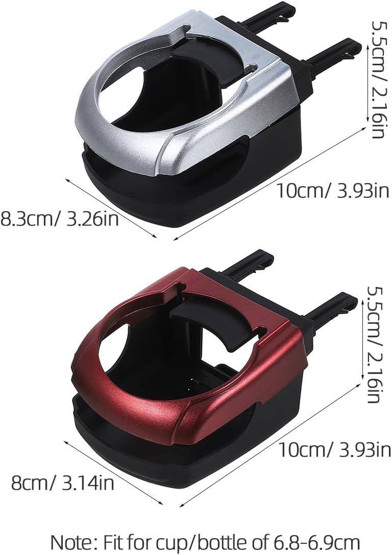 Car Air Vent Cup Holder 2pcs Vertical Auto Drink Holder with Silver and Red Finish Compatible with Most Vehicles for Travel and Daily Use - Image 2