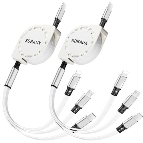 SDBAUX Multi Charging Cable,USB C to 3 in 1 Retractable Lightning/Type-C/Micro Port Fast Charger Cord for iPhone 17 16 15 14 13 12 Pro Max,Galaxy S23/S22/S20,Cell Phones Tablets Universal Use (2Pack-3.3ft) - Image 1