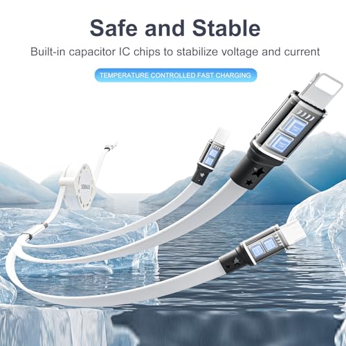 SDBAUX Multi Charging Cable,USB C to 3 in 1 Retractable Lightning/Type-C/Micro Port Fast Charger Cord for iPhone 17 16 15 14 13 12 Pro Max,Galaxy S23/S22/S20,Cell Phones Tablets Universal Use (2Pack-3.3ft) - Image 3